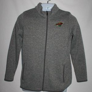 Minnesota Wild NHL Sweater Woman Size Large Gray Jacket Full Zip Collar Pockets